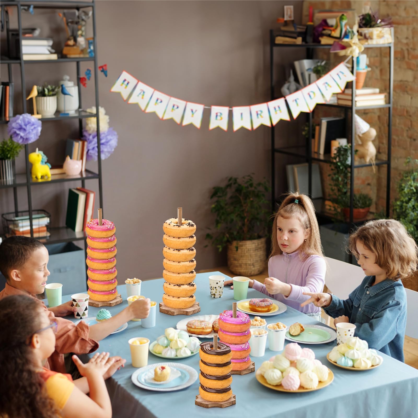 Cididu 8 Pieces Wood Donut Stand, Bagel Stand Holder Display for Dessert Table, Detachable Rustic Donut Sticks Display Tower for Wedding Birthday Parties Decorations Supplies (2 Sizes)