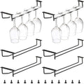 Dicunoy 6 Pack Wine Glass Rack, 14 Inch Black Under Cabinet Wine Glass Holder, Stemware Rack Holder, Iron Glasses Under Shelf Storage Hanger, Glasses Hanging Rack, Stemware Holder for Shelf, Bar