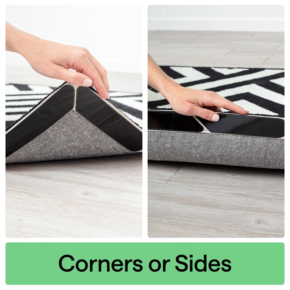 GORILLA GRIP 16 Pc Rug Gripper Pads Keep Area Rugs Corners from Curling, Reusable Double-Sided Stickers Holds Down Carpet in Place, Grips on Tile and Hardwood Floors Helps Prevent Sliding, Home Décor