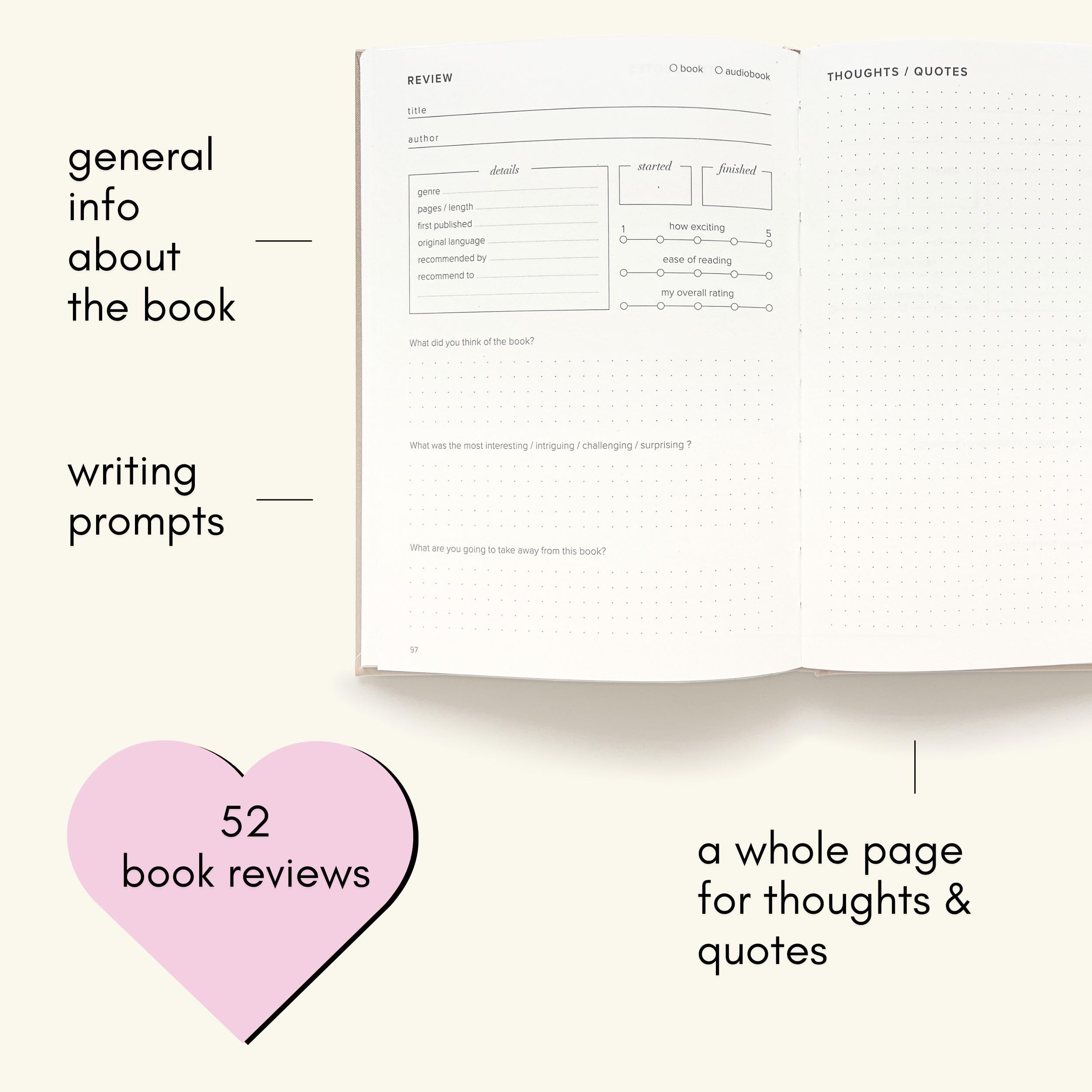 Reading Journal - 52 reviews. Review and Track Your Reading. Book Journal for Book Lovers & Readers. Blue