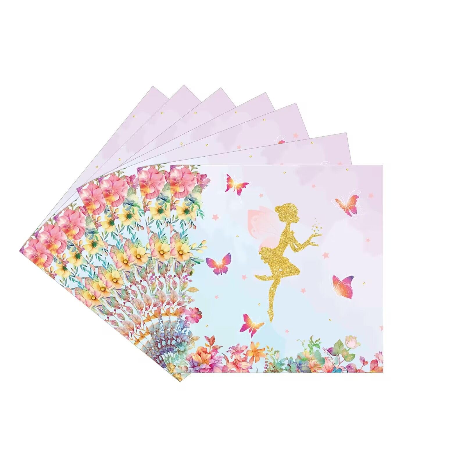 LASLU 120Pcs Flower Fairy Party Plates and Napkins Set, Flower Fairy Party Supplies Decorations Includes Paper Plates Napkins Forks for Birthday Party Serves 24 Guests (Flower Fairy)