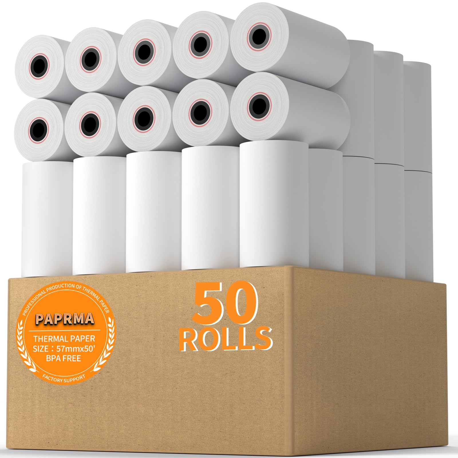 PAPRMA 2 1/4'' x 50' Thermal Paper 50 Rolls, PAPRMA 2.25x50ft Receipt Paper POS Cash Register Paper for Credit Card Machine Square Terminal Clover Mini