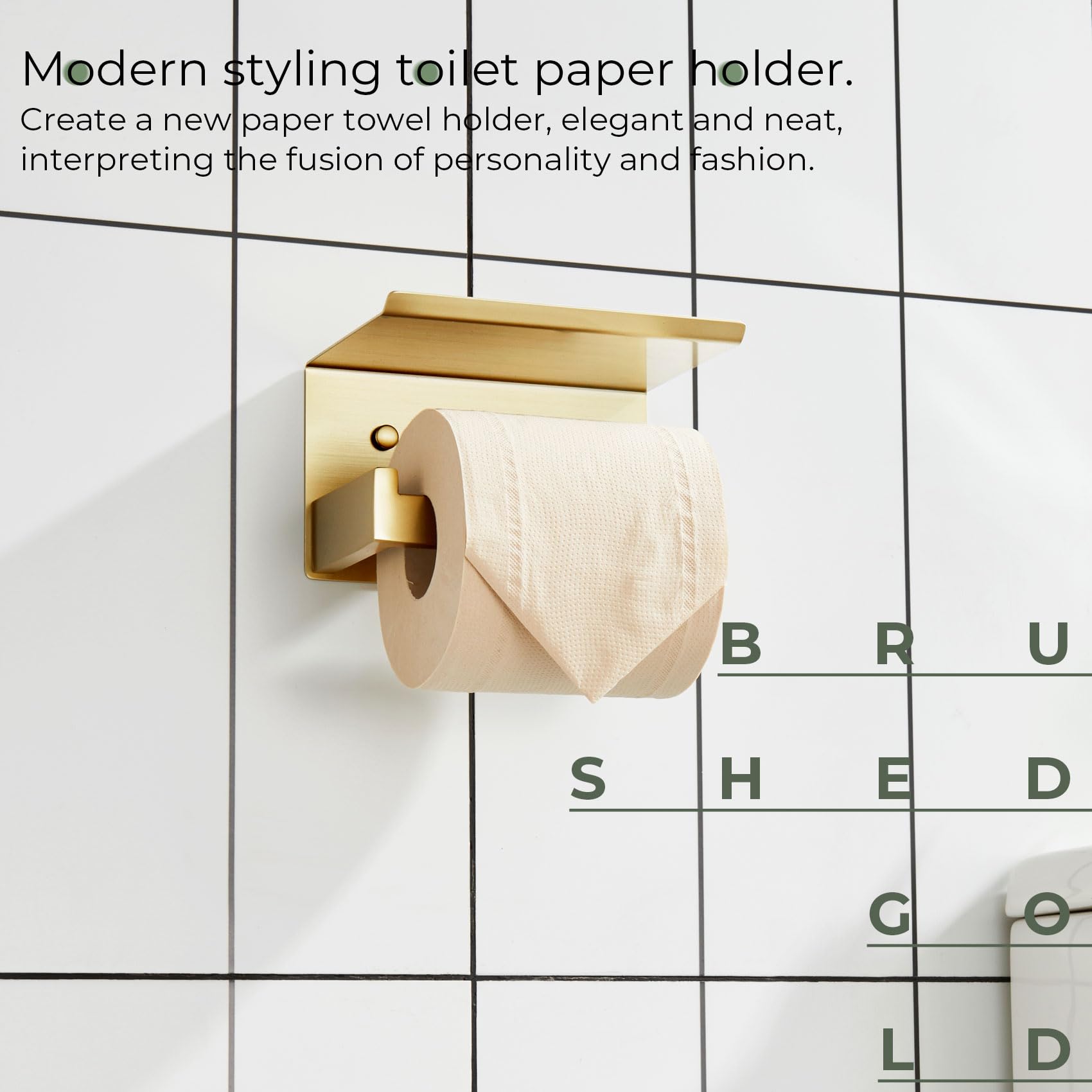 KOKOSIRI Toilet Paper Holder with Shelf Toilet Roll Holder for Bathroom Restroom T-304 Stainless Steel Wall Mounted, Gold Finish, B2010BG