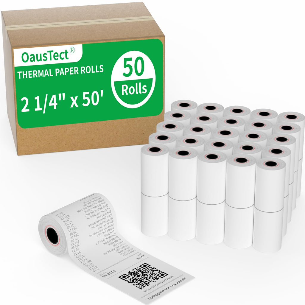 2 1/4" x 50' Thermal Paper, 2.25 x 50 ft Receipt Paper Rolls, POS Cash Register Point of Sale Credit Card Paper, Premium Thermal Printer Paper (50 Rolls)