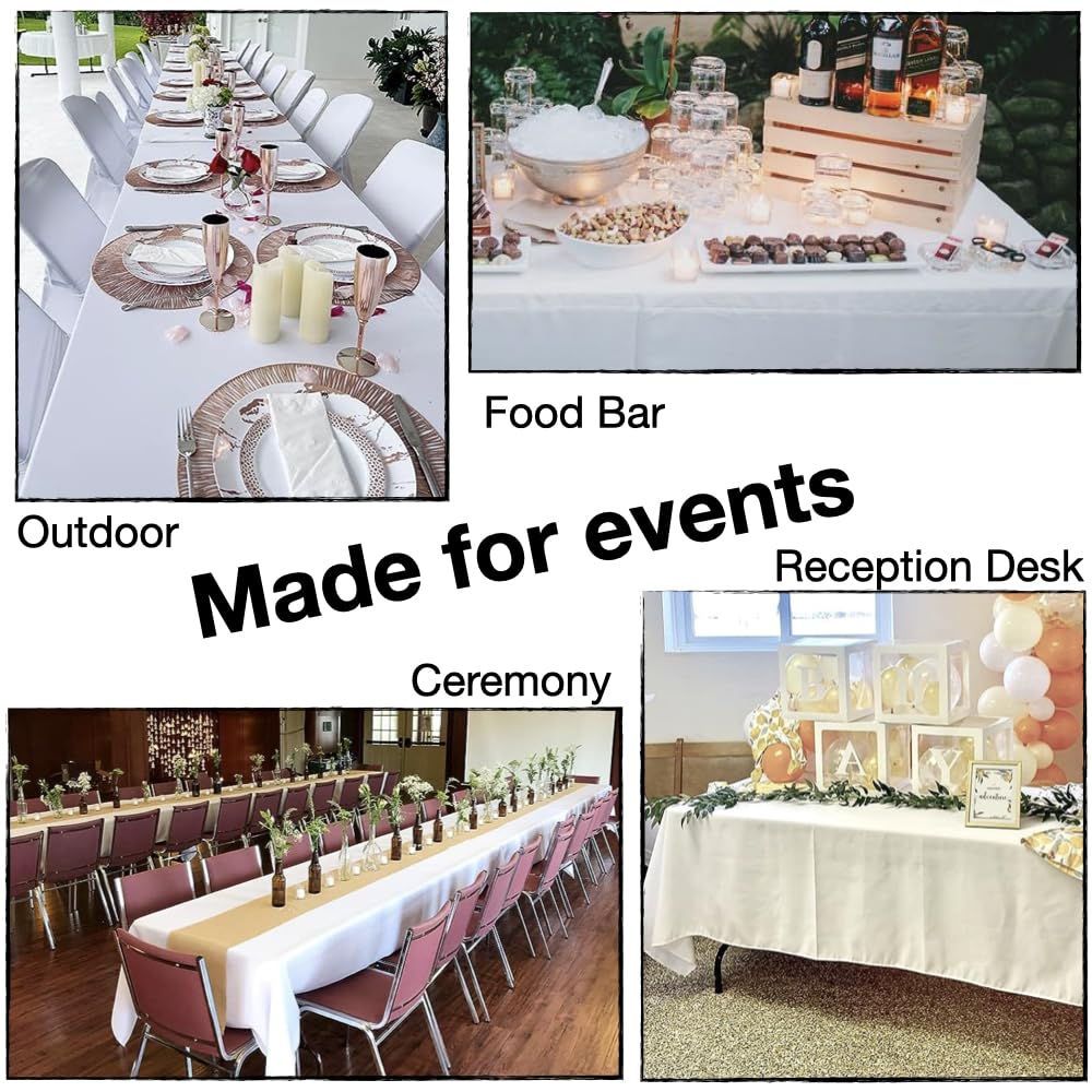 Urby White Tablecloth for 8+ft Rectangle Tables That Seats 8-10 Person, Manteles de Mesa De Tela para Fiestas de 8-10 Sillas, Machine Washable Reusable Polyester Table Cloths
