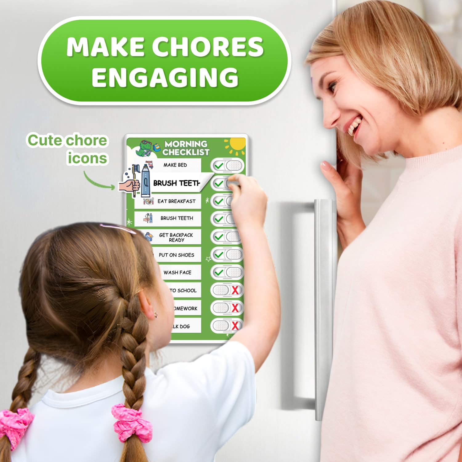 3 in 1 Upgraded Slider Bedtime/Morning/Weekly Routine Chart for Kids, Magnetic Chore Chart for Kids with Cute Chore Stickers, Cute Visual Schedule for Kid