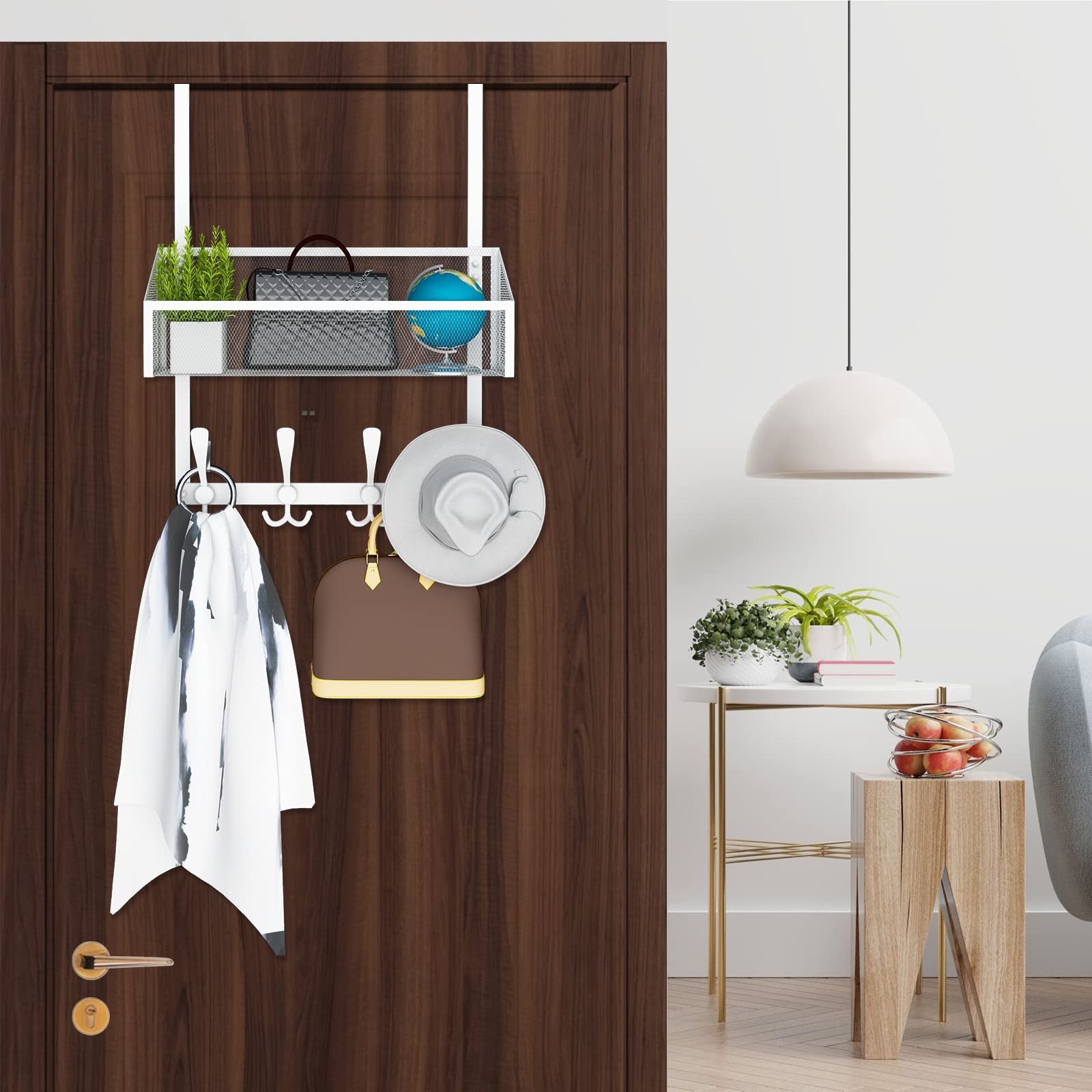 Kaiferty Over The Door Hooks Organizer, Door Hanger Towel Rack Mesh Basket with 12 Hooks,Over The Door Storage Coat Hooks Behind Door Organizer for Bathroom,Bedroom,Kitchen,Office (White, 2-Tier)