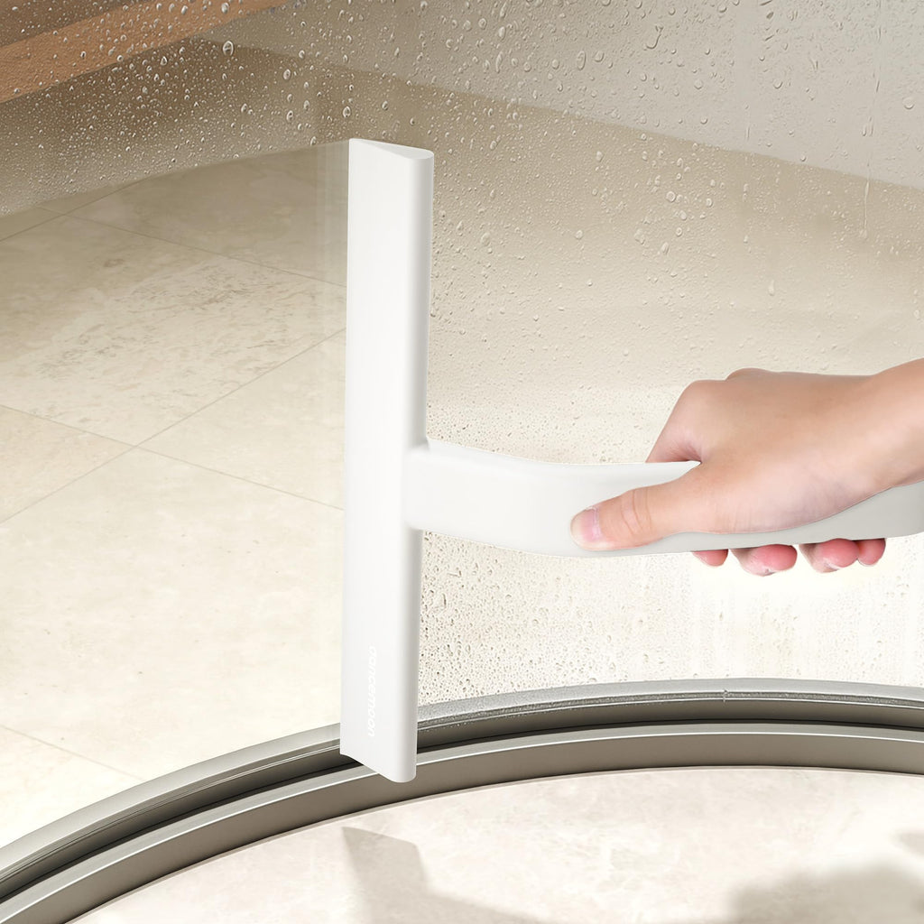 dancemoon JustHang Shower Squeegee for Glass Doors, All-One-Piece Silicone with Built-in Hook Design for Easy Hanging, Household Window Mirror Squeegee for Bathroom, Glass, Tile Wall,Car 10-Inch White