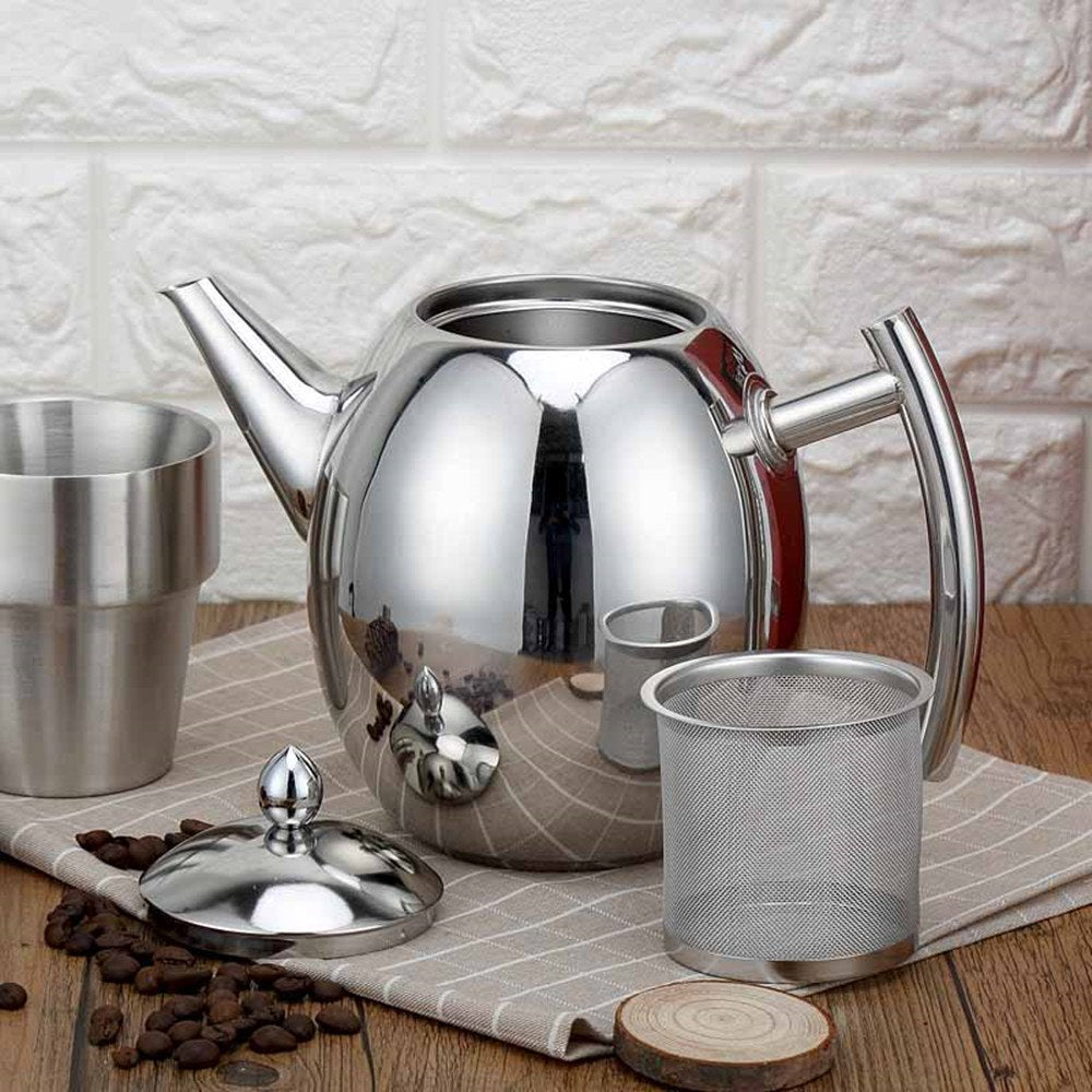 One-Pine Stainless Steel Teapot Set with Infuser Filter and Lid, Large Capacity 1.5 L/51 oz Diffuser Pot for Loose Tea, Green Tea, Coffee (Silver)