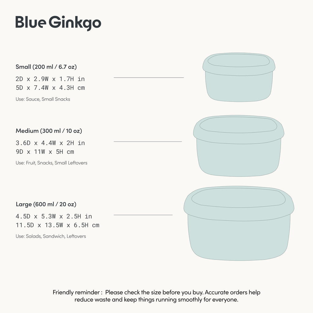 BLUE GINKGO Nesting Silicone Containers - Set of 3 Silicone Food Storage Containers | Made in Korea, BPA Free, Airtight, Dishwasher and Freezer Safe (200ml, 300ml, 600 ml) - Green