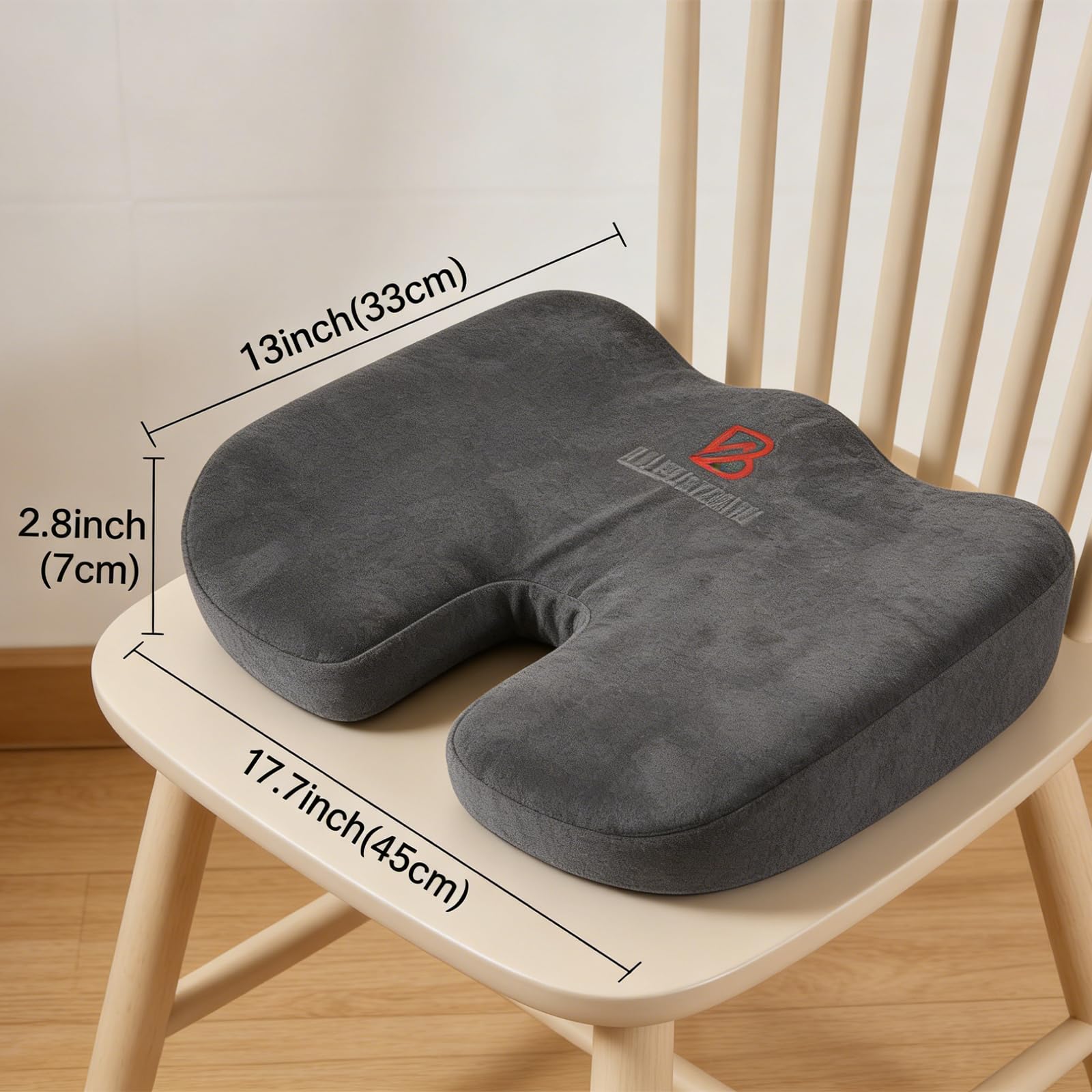 BLISENCHY Office Chair Cushion, Memory Foam Seat Cushion, Non Slip Sitting Pillow for Gaming, Car Seat, Computer Chair Pad, Sciatica and Tailbone Support, Washable Cover (Gray Flannel)