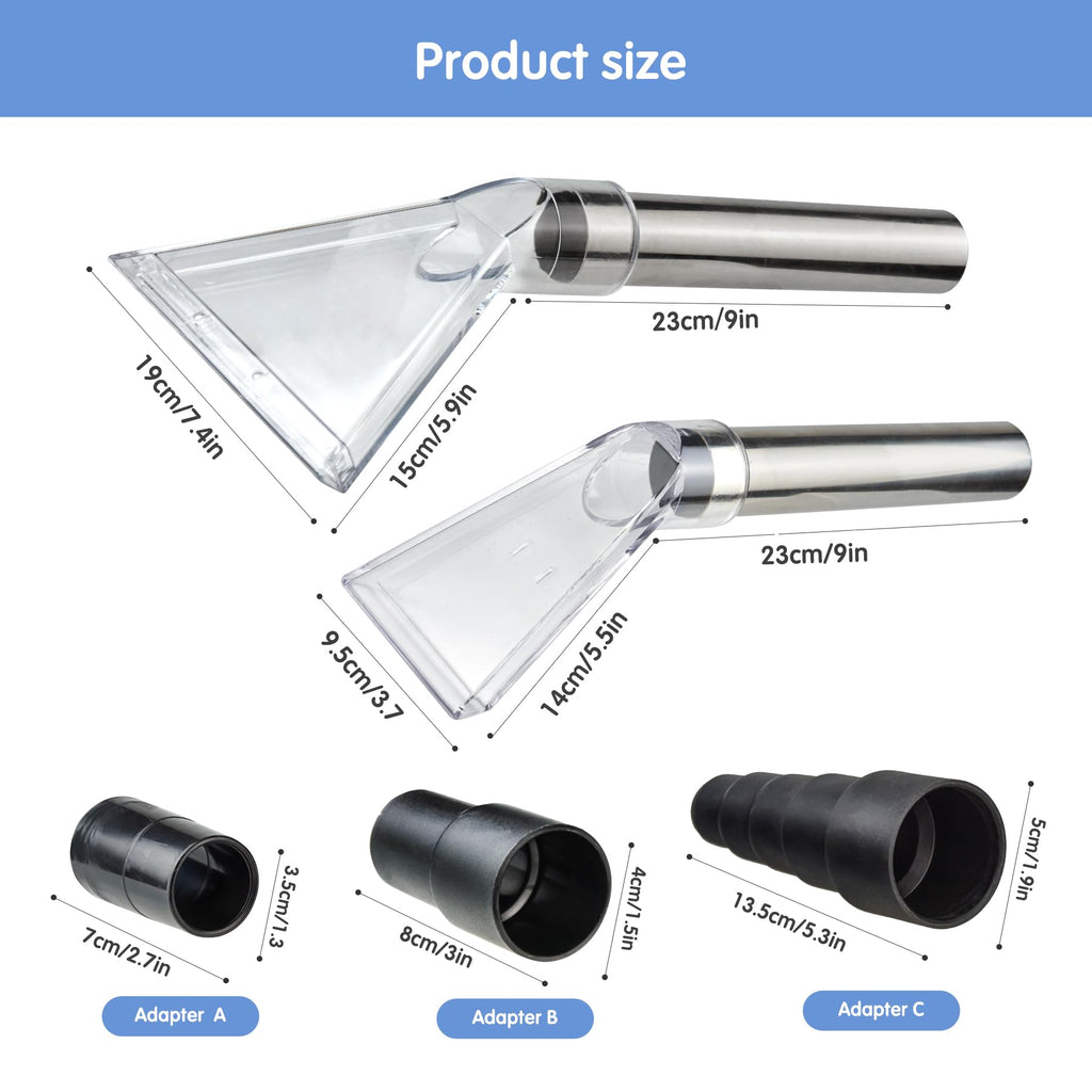 Universal Clear Vacuum Extraction Accessory with 1-1/4“,1-7/8” and 2-1/2” Adapter,Compatible with All Shop Vac Extractor,Wet Dry Vacuum Cleaner Attachments for Upholstery,Carpet Cleaning,Car Detailing