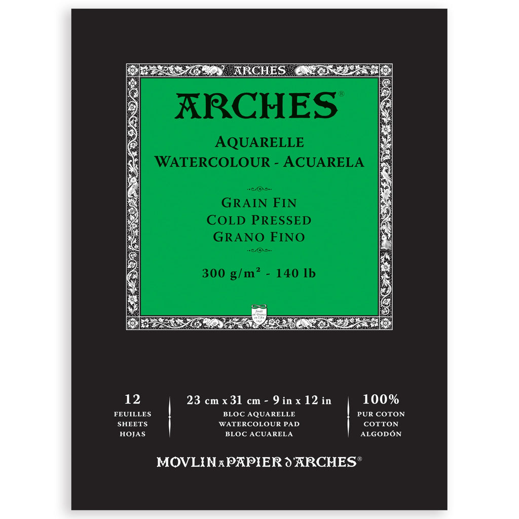 Arches Watercolor Pad, Cold Press, 9x12 inches, 12 Sheets - Professional Art Paper for Watercolor Gouache Ink Acrylic