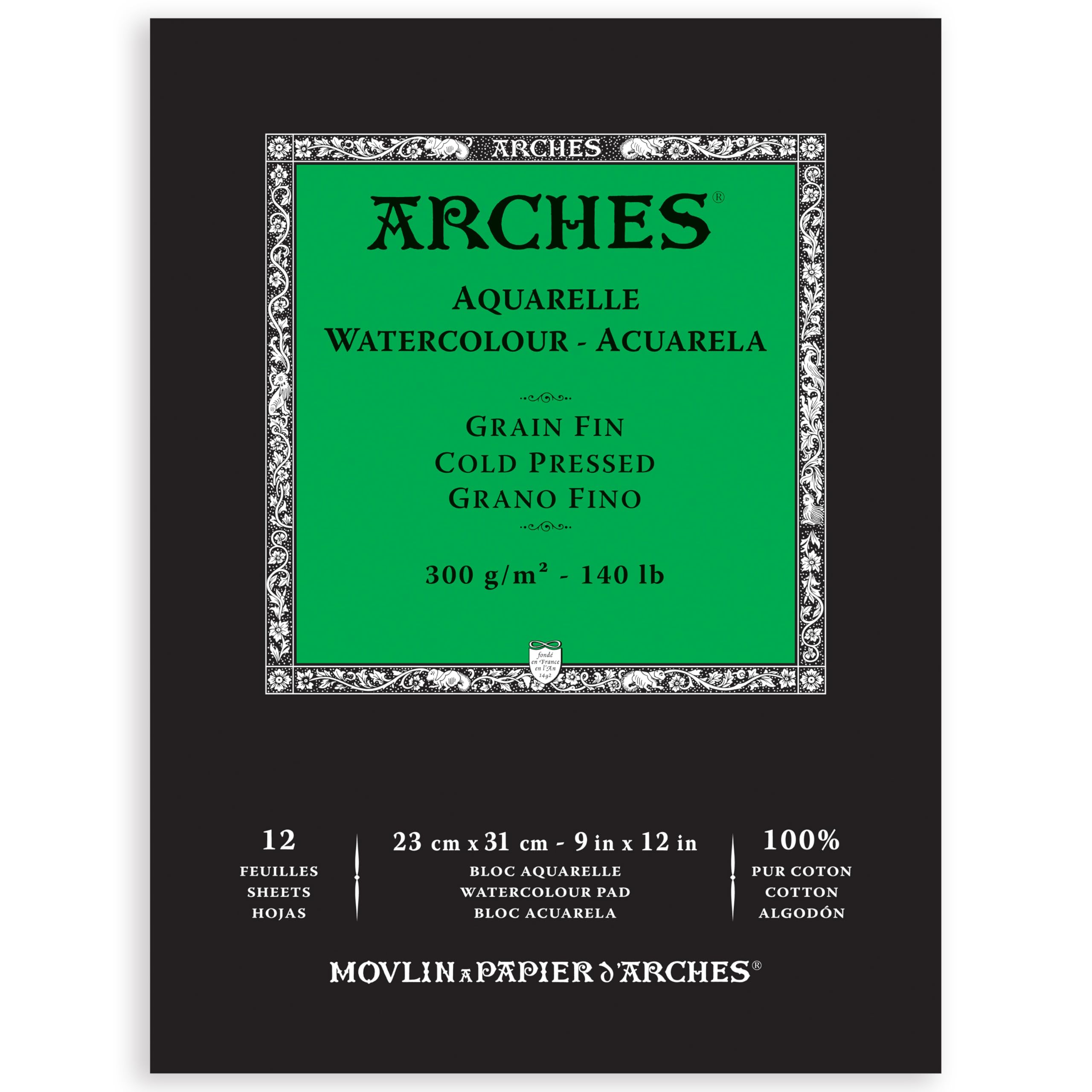 Arches Watercolor Pad, Cold Press, 9x12 inches, 12 Sheets - Professional Art Paper for Watercolor Gouache Ink Acrylic
