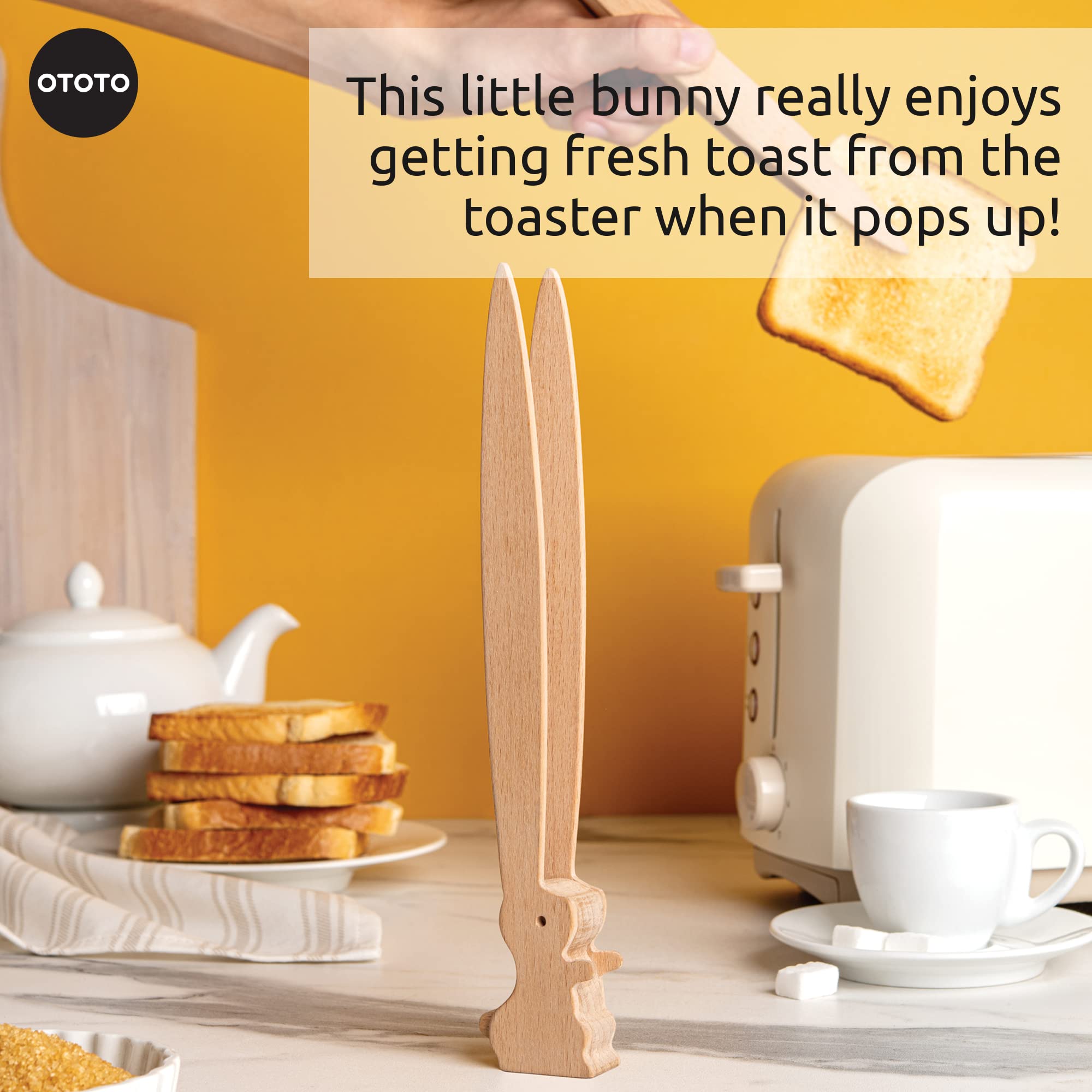OTOTO Bernie Bunny Toaster Tongs - Rabbit Toast Tongs, Wooden Tongs for Toaster, Multipurpose Mini Tongs for Appetizers, Wood Utensils & Cute Kitchen Gadgets