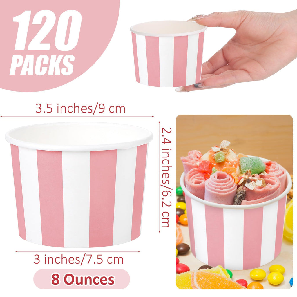 Aodaer 120 Pack Paper Ice Cream Cups 8 Ounces Disposable Dessert Bowls Ice Cream Containers Soup Snack Dessert Yogurt Sundae Bowls for Cold & Hot Foods, Birthday Party Bar Supplies, 6 Colors