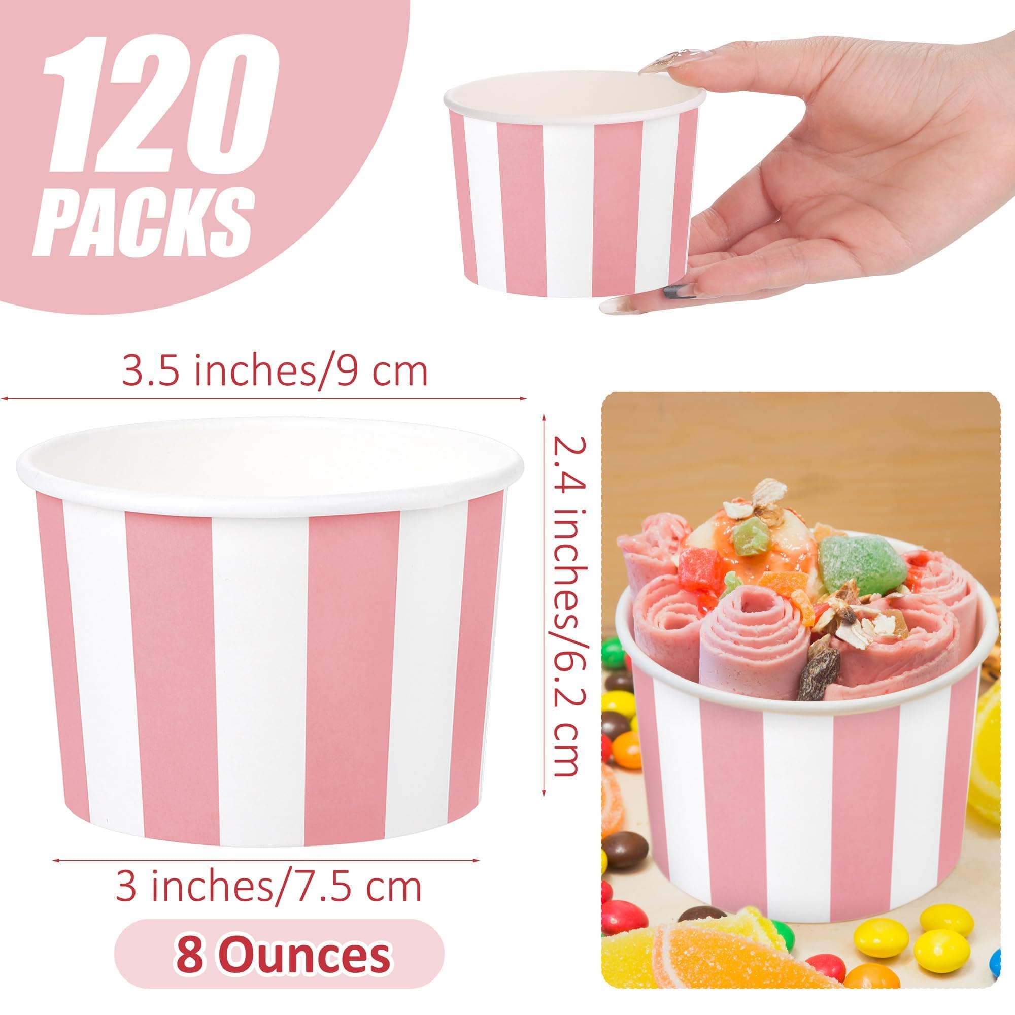 Aodaer 120 Pack Paper Ice Cream Cups 8 Ounces Disposable Dessert Bowls Ice Cream Containers Soup Snack Dessert Yogurt Sundae Bowls for Cold & Hot Foods, Birthday Party Bar Supplies, 6 Colors