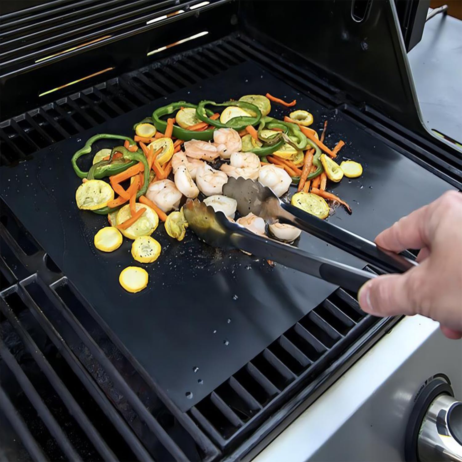 Lmoszuak BBQ Reusable Grill Mat Set of (7+1) - Non-Stick Coating Grilling Mats.Heat Resistant, Easy to Clean BBQ Accessories, Works on Gas, Charcoal, Electric Grill, Oven