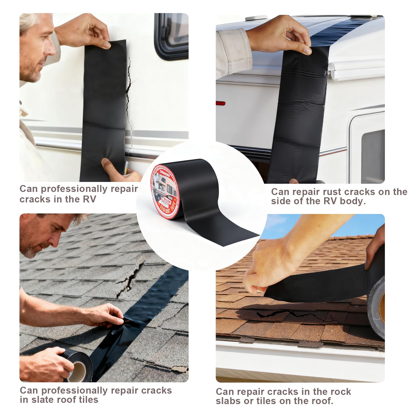 RV Roof Tape Black, 4" x 33' Automotive Butyl Sealant Tape for Processing, UV Resistant, Waterproof, Used for RV Roofs, Campervans, Trailers, Boat Seal Leak Repairs, Windows, Headlights, Windshields