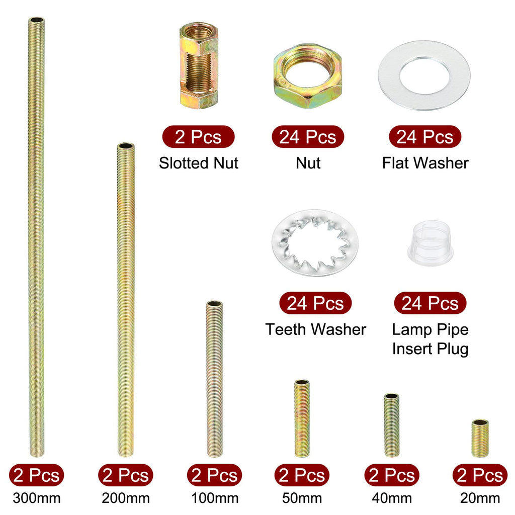 PATIKIL 1/8IP Thread Lamp Repair Hardware Assortment Pack, 2 Set with All Thread Lamp Pipe Coupling Pipe Connectors Washers Lock Nuts for Chandelier Ceiling