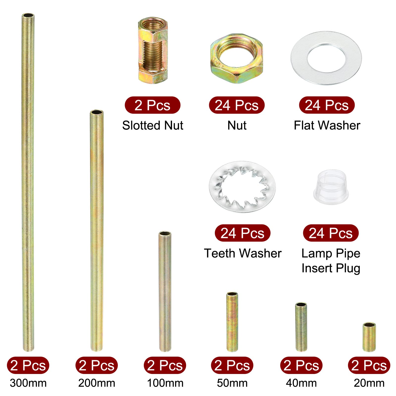 PATIKIL 1/8IP Thread Lamp Repair Hardware Assortment Pack, 2 Set with All Thread Lamp Pipe Coupling Pipe Connectors Washers Lock Nuts for Chandelier Ceiling