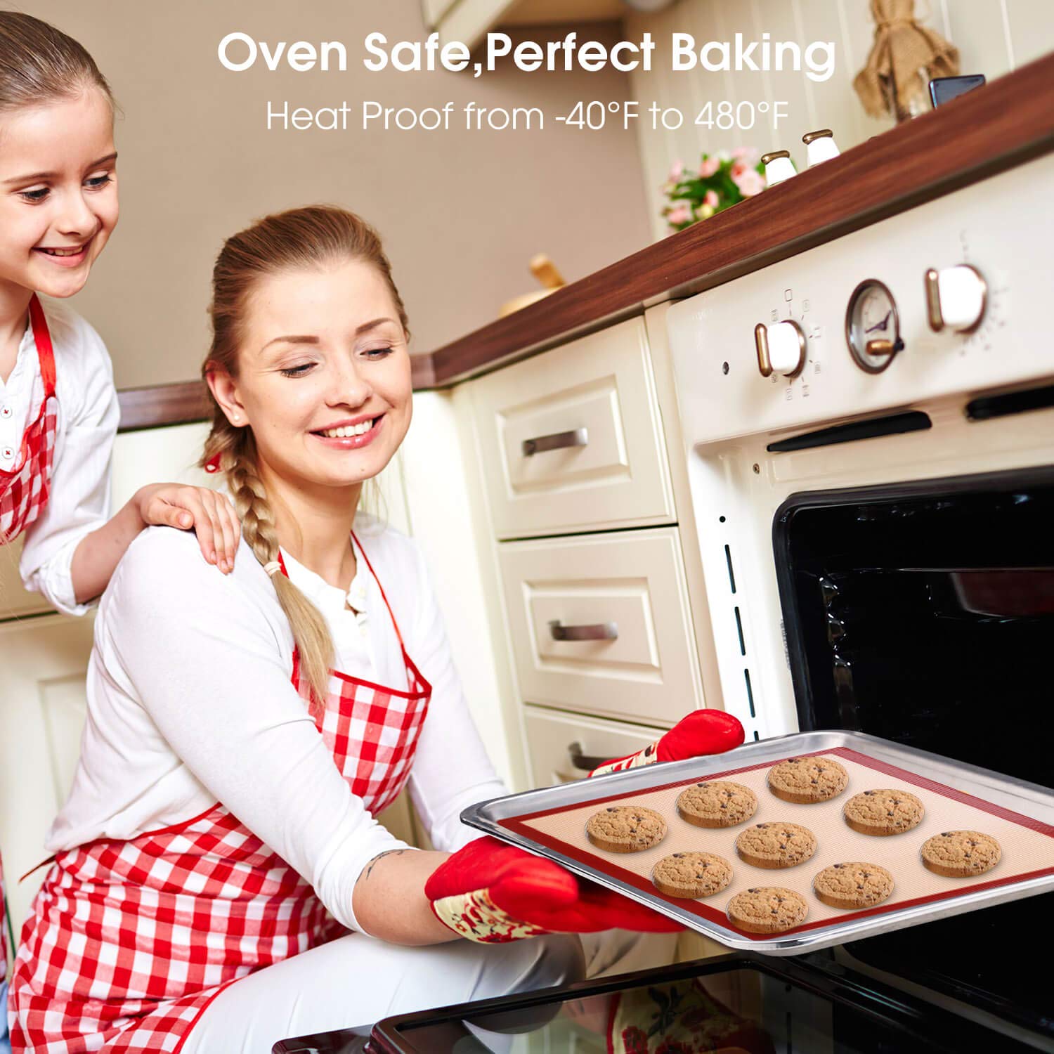 Silicone Baking Mats Set of 6-2 Half Sheets Mats + 2 Quarter Sheet Liner + 1 Round & 1 Square Cake Pan Mat - 100% Nonstick Reusable Silicone Mat- Bake Pastry for Cookie and Macaron