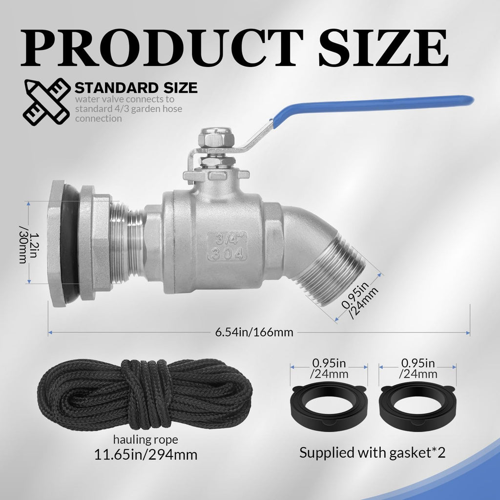 Rain Barrel Spigot Kit 3/4" Stainless Steel Double External Thread Ball Valve+3/4" Garden Hose Bulkhead Fitting for Rain Barrels Aquariums Water Tanks Tubs Pools Spigot