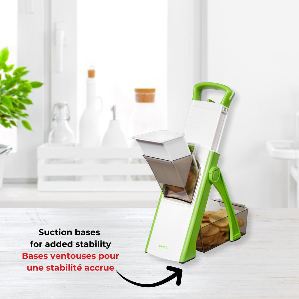 Starfrit Super Pump’N’Slice, Safe Vertical Mandoline, Oversized Feeder, Vegetable Slicer, Chopper, Adjustable Thickness