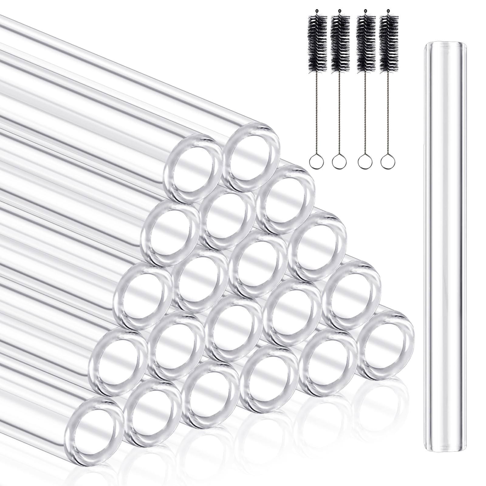 Worldity 30 Pcs 4 Inches Long Glass Blowing Tubes, Clear Glasses Tube for Art DIY, 12mm OD 8mm ID 2mm Thick Wall Glass Borosilicate Blowing Tubes with 6 Cleaning Brush