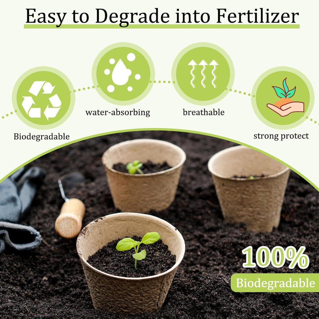 100-Pack 2 Inch Peat Pots for Seedling with Plant Labels, Biodegradable Seed Starter Pots, Plant Cups with Mini Seedling Tools for Garden Germination Nursery Pot