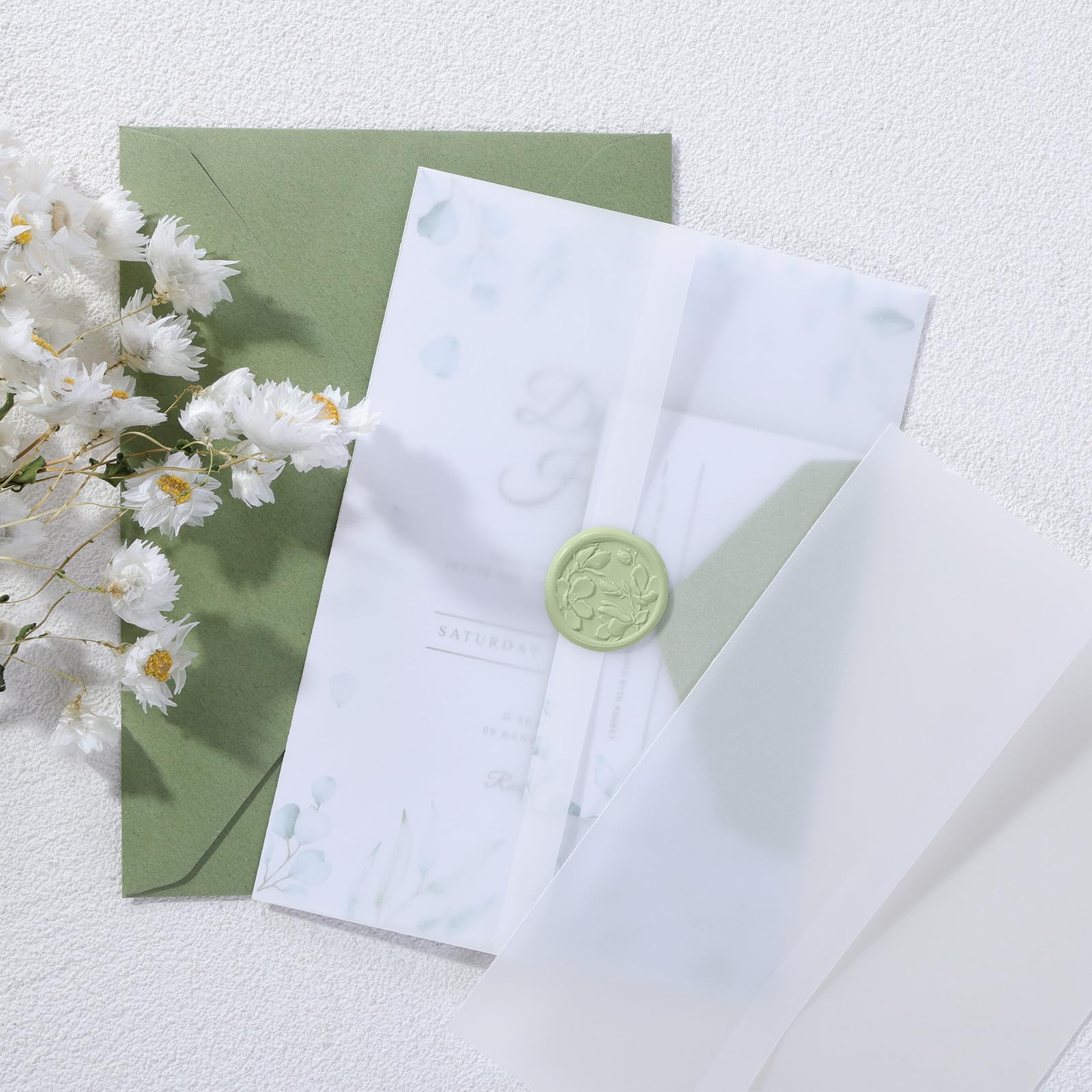 UNIQOOO 70 Pack Frosted Vellum Jackets for 5x7 Invitations, Luxury Pre-Folded Vellum Paper, 115GSM Wedding Envelopes