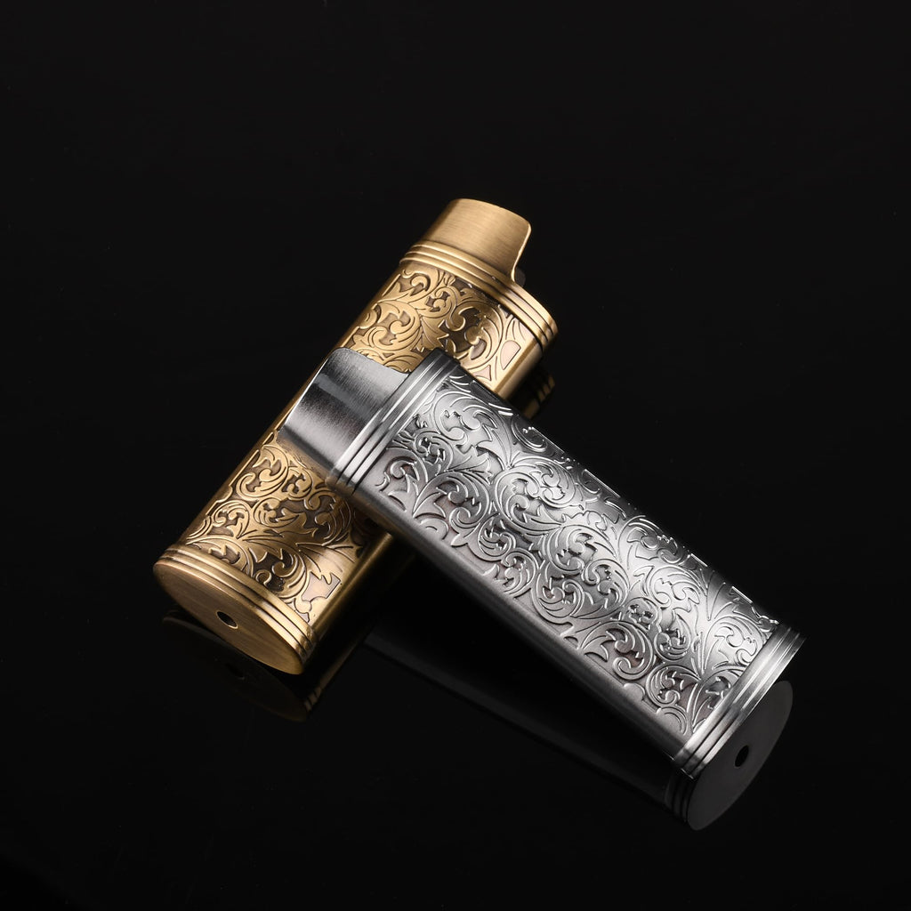 JINMUNIC 2pcs Lighter Case Cover Holder Metal Vintage Floral Stamped Fit for BIC Full J6 Series Lighter