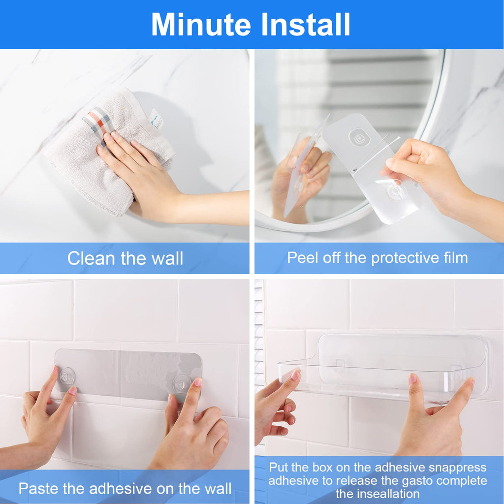 Diesisa 2pc Plastic Wall Mount Organizer, Adhesive Shelf, Bathroom Shelves for Wall, Acrylic Adhesive Organizer, No Drilling Hang Walls, Stick on Shelf, for Bathroom, Kitchen, Living Room