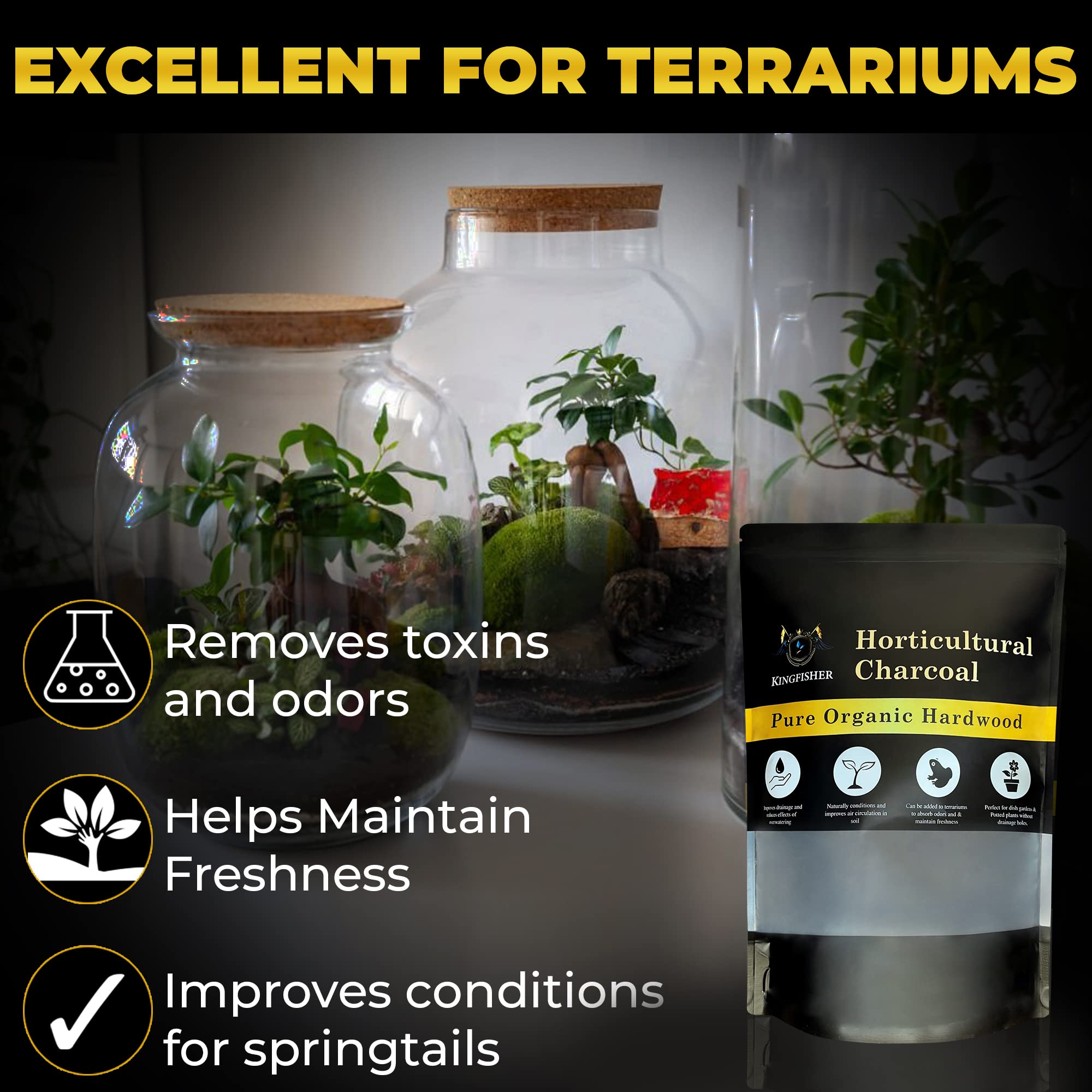 Organic Horticultural Charcoal for Plants & Terrariums - Pure Canadian Maple Biochar - Hardwood Potting Soil Amendment - Improves Drainage & Odor Control