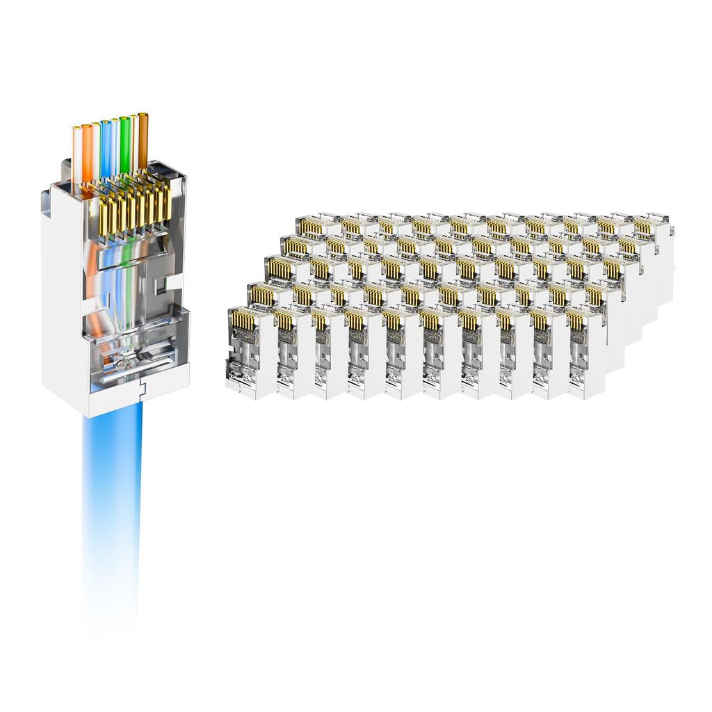 VCE Shielded RJ45 Pass Through Connectors Cat6 50-Pack, Ethernet Crimp Modular Plug for Cat6/Cat5/Cat5e STP & UTP Network Cable,Interference-Resistant