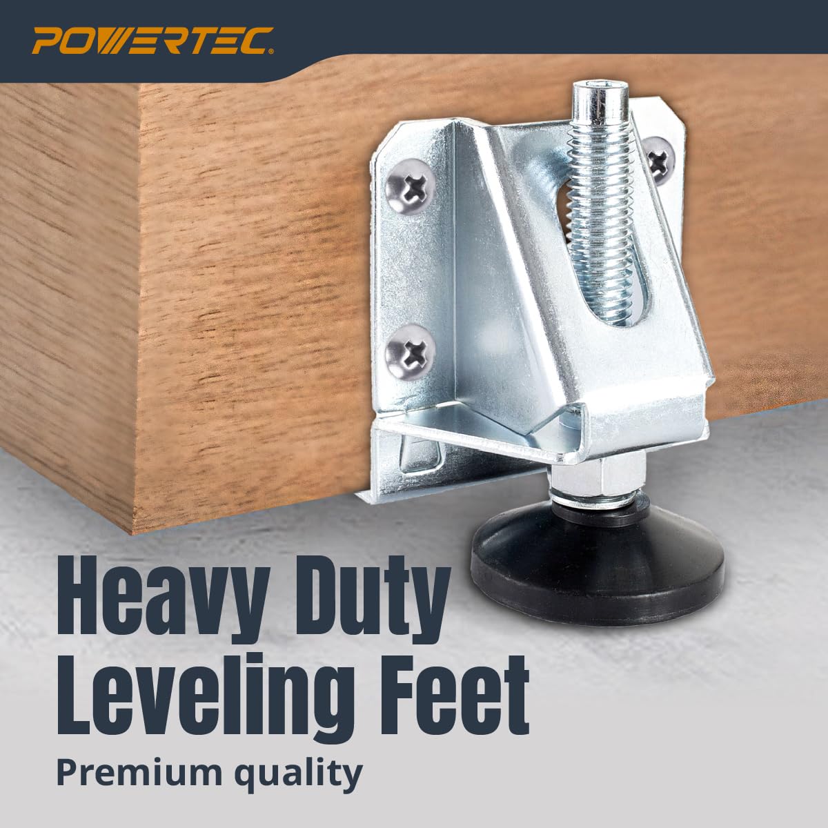 POWERTEC Furniture Leg Levelers 4PK, Adjustable Heavy Duty Leveling Feet with Screws, Lock Nuts and Non-Marring Pads, for Cabinets/Tables/Work Bench/Shelves (71136V)