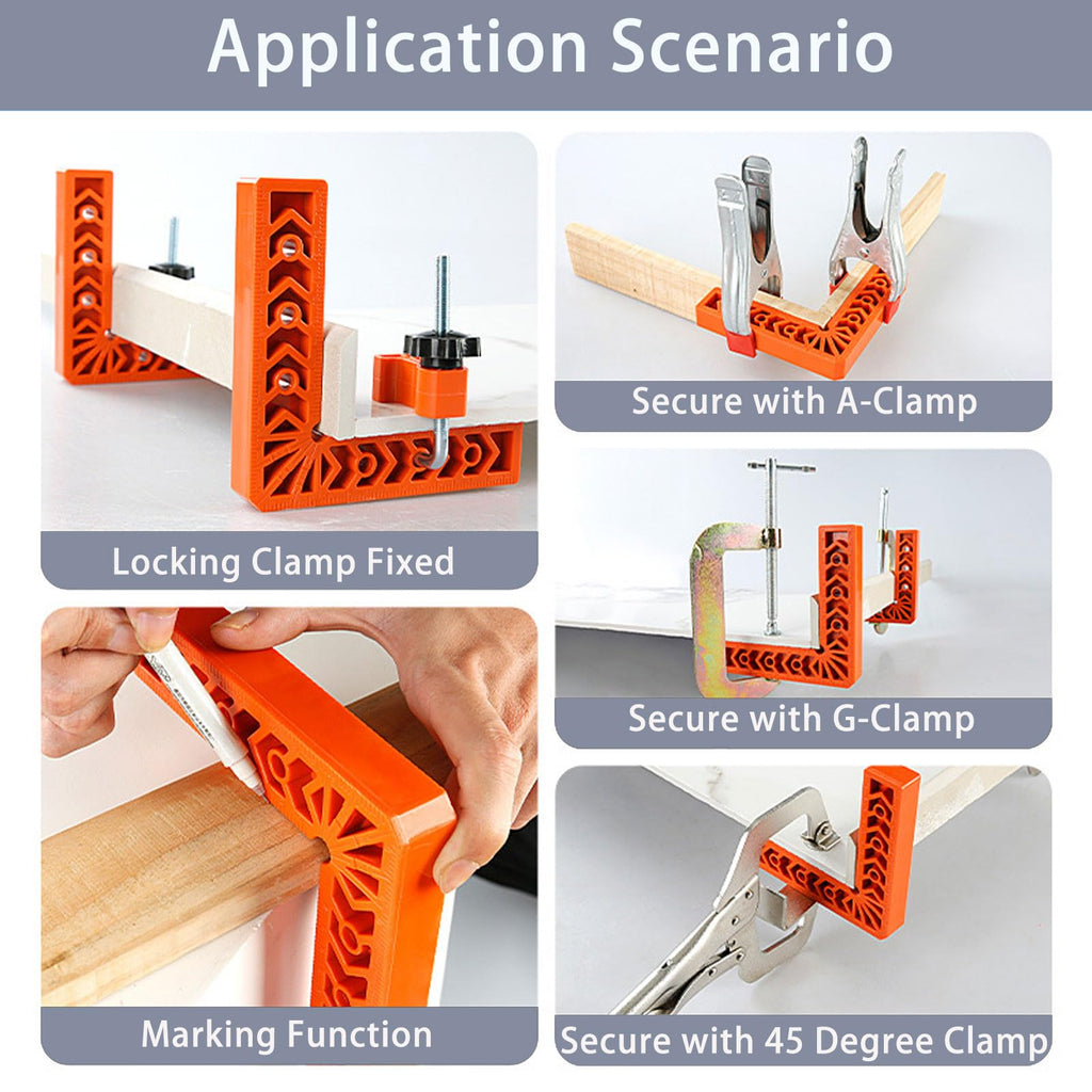 MYLEUS 8Pcs 3" 4" 90 Degree Positioning Squares, 8Pcs Locking clamp,Right Angle Corner Clamps for Woodworking, Picture Frames, Boxes, Cabinets or Drawers,Carpenter Tool