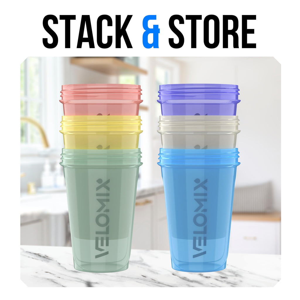 VELOMIX -6 PACK- 20 OZ Protein Shaker Bottles for Protein Mixes, Shaker Cups for Protein Shakes, Small Shaker Bottle Pack, Shaker Cup, Shaker Bottle Cups, Shakers for Protein Shakes