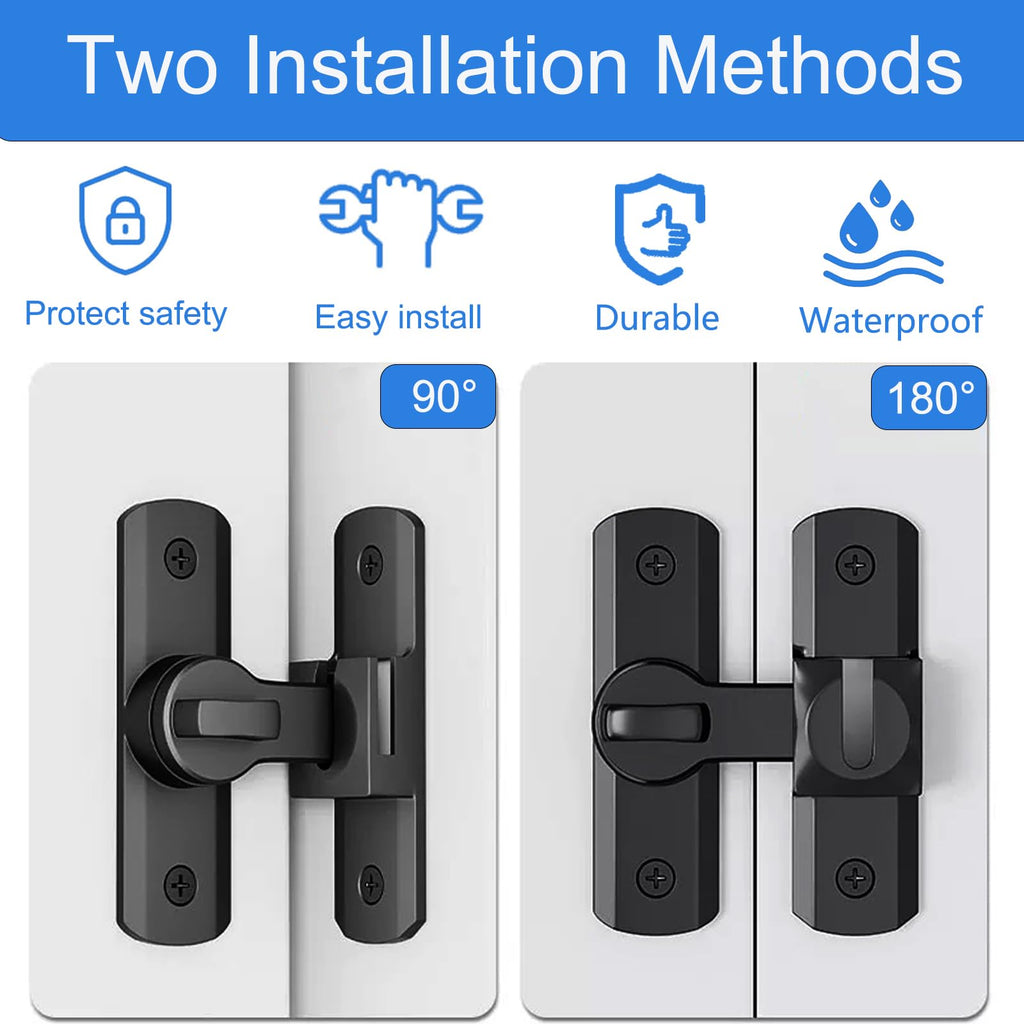 2PS 90/180 Barn Door Lock, Heavy Duty Rust-Proof Sliding Door Lock - Protecting Families Childs Safety Gate Latch for Barn,Bathroom, Garden, Window, Cabinet, Garage, Pet Door (Black)
