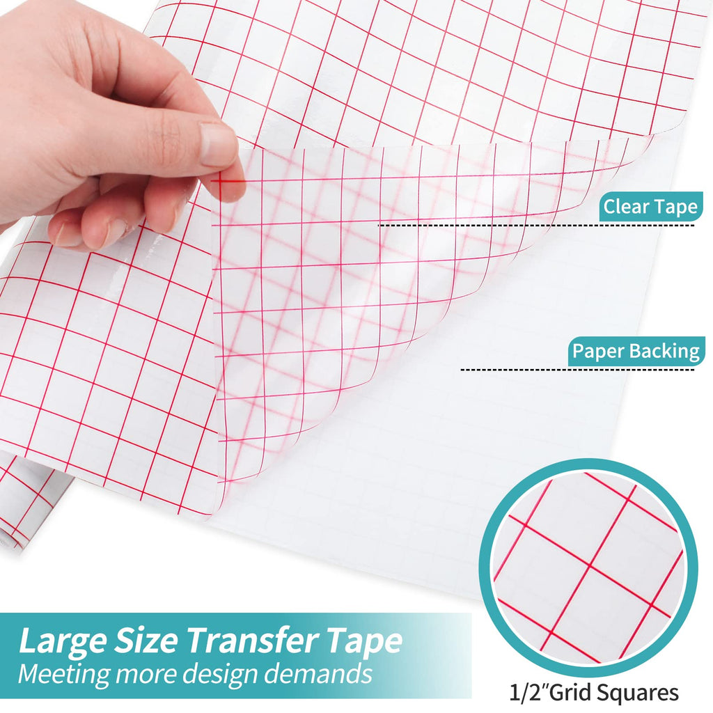 Lya Vinyl Transfer Tape for Vinyl - 12”x50FT Roll with Red Grid Medium Tack Vinyl Transfer Tape for Silhouette Cameo, Permanent Vinyl for Decals, Mugs, Walls, Windows