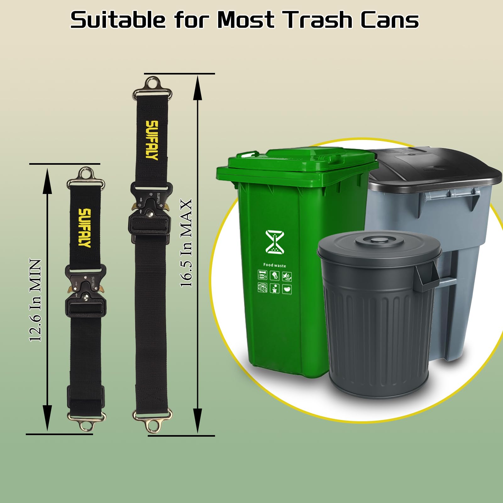 Bear Proof Trash Can Locks,Universal Animal-Proof Garbage Can Lid Straps Against Raccoons and Wildlife,Adjustable Heavy Duty Security Strap for 28-96 Gallon Outdoor Bins (2 PCS)