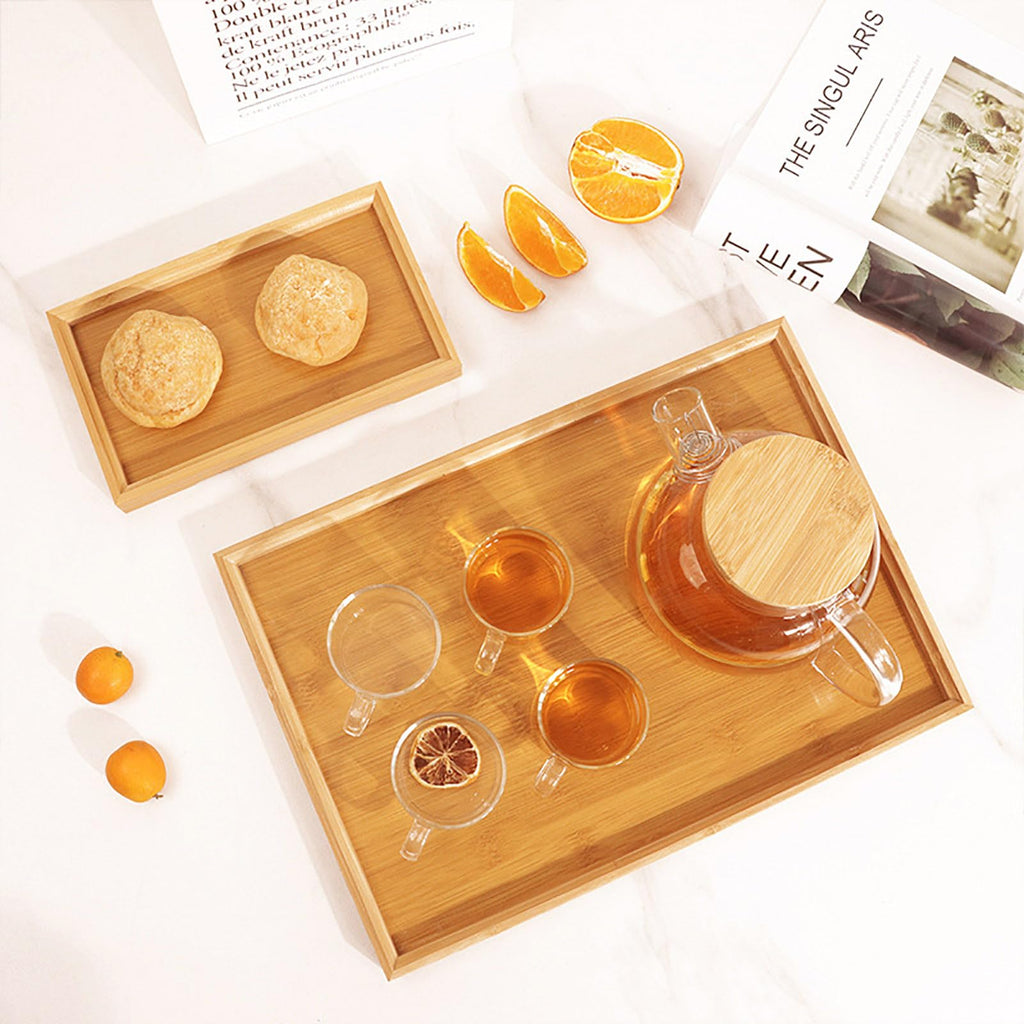 GKYMYZ Bamboo Wood Tray with Handles,16.5x11.5x2 inches,Wooden Serving Trays,Couch Tray Table,Suitable for Dinner Tray,Tea Tray,bar,Coffee or Any Food Tray-Suitable for Party or Breakfast in Bed Tray