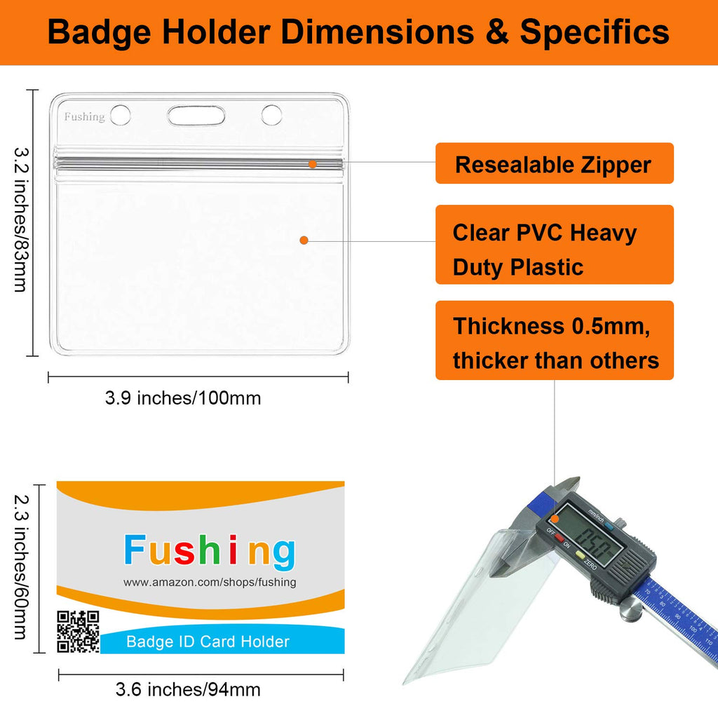 Fushing 70PCS Clear Waterproof Plastic Horizontal Badge Holders Name Tag Badge ID Card Holders