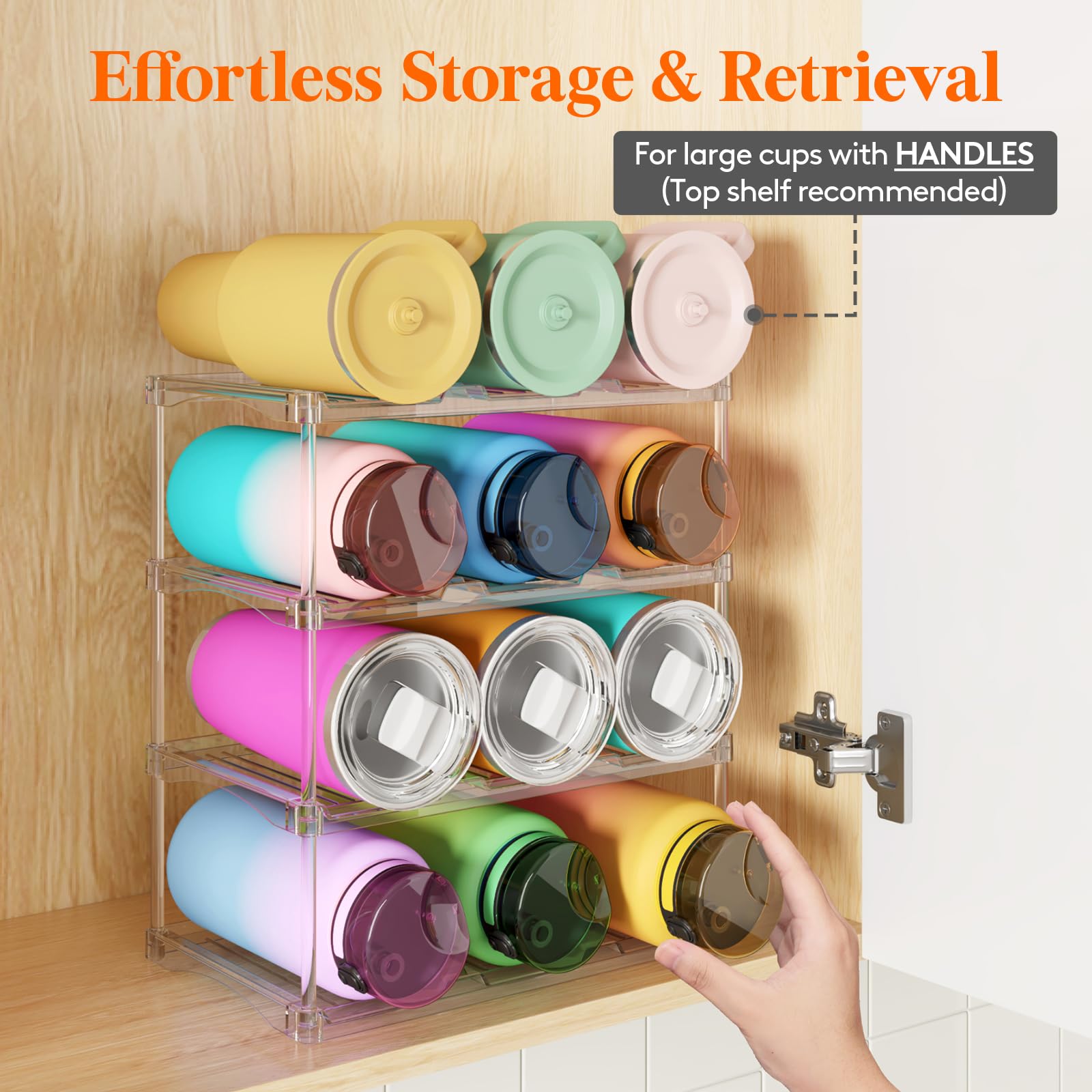 Lifewit Stackable Water Bottle Organizer for Cupboard, Freezer, Pantry, Plastic Bottle Holder for Kitchen Worktop, Cabinet, Desk, 4 Tier for 12 Bottles