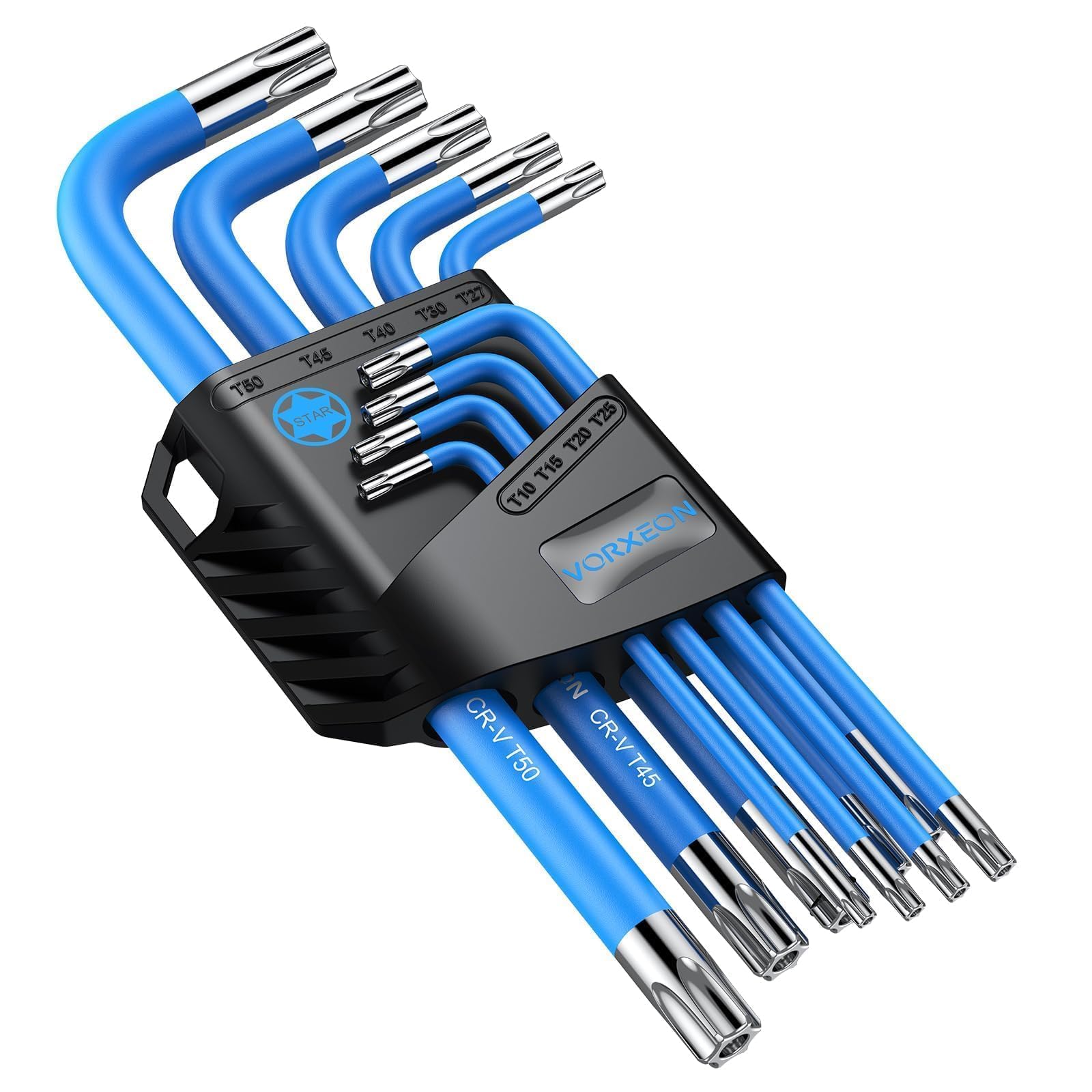 VORXEON Star Torx Wrench Key Set T10-T50 Torx Wrench, Metric Long Arm Star Key Set L-Key with Visible Coding for Bike Motorcycle Repair Furniture Assembly Household DIY, 9-Piece Set