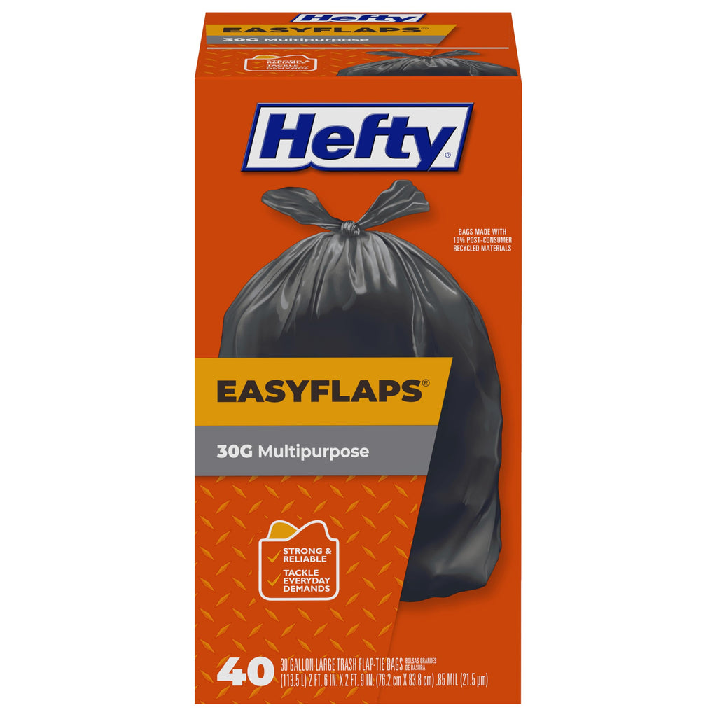 Hefty Easy Flaps Trash Bags (Multipurpose, 30 Gallon, 40 Count)