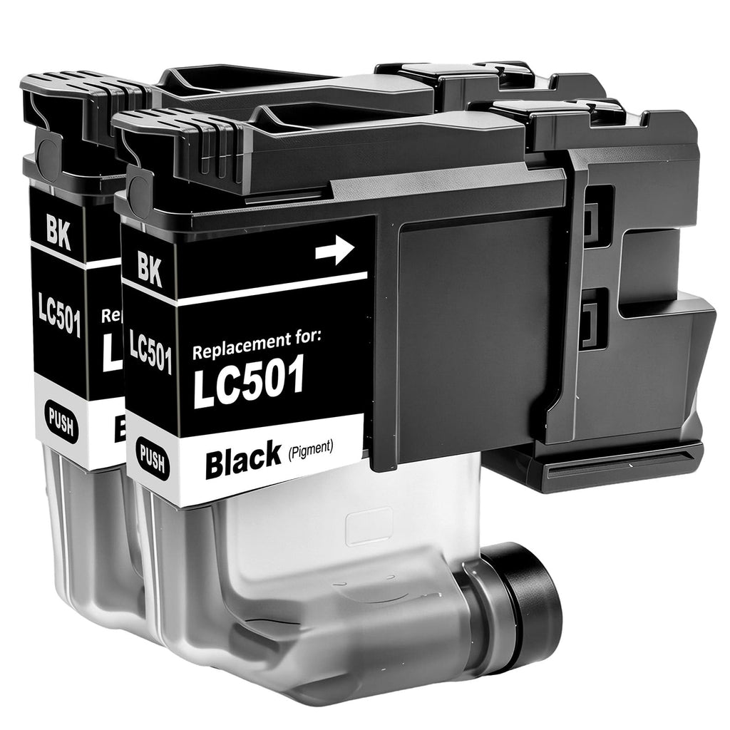 LC501 LC501BK Black Ink Cartridges Compatible with Brother LC501 LC501XL for MFC-J1260DW MFC-J1360DW MFC-J1410DW Printers (Black, BK*2)