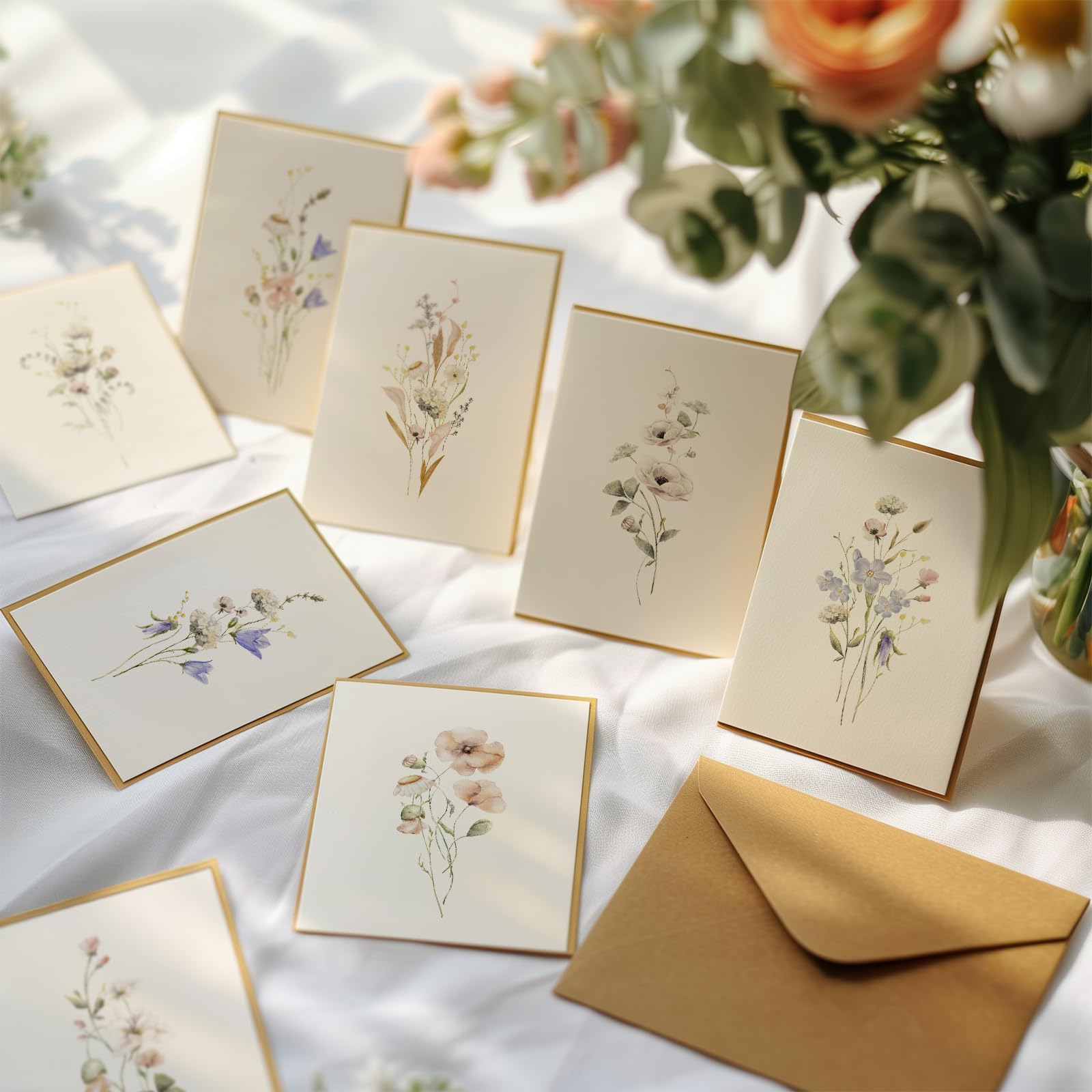 Blank Greet Cards, 32 Pack Blank Cards and Envelopes, Beautiful Blank Note Cards, Perfect Stationary Set For All Occasions, 8 Assorted Floral Designs, 4" x 6"