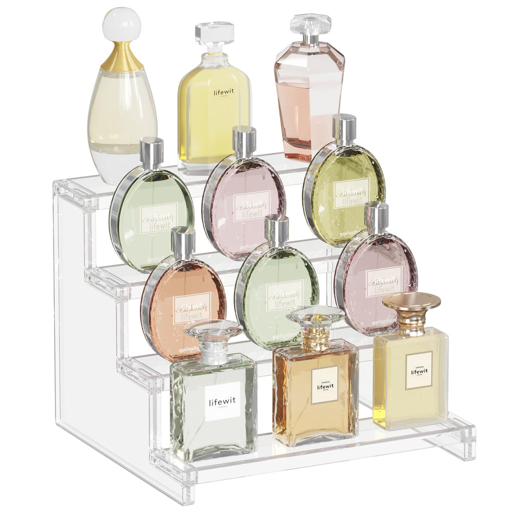 Lifewit 4 Tier Perfume Organizer, Clear Fragrance Shelf, Acrylic Display Stand for Cupcake, Desserts, Figurines, Makeup, Display Risers Holders for Holiday, Birthday, Party Organizer Decor,1 Pack