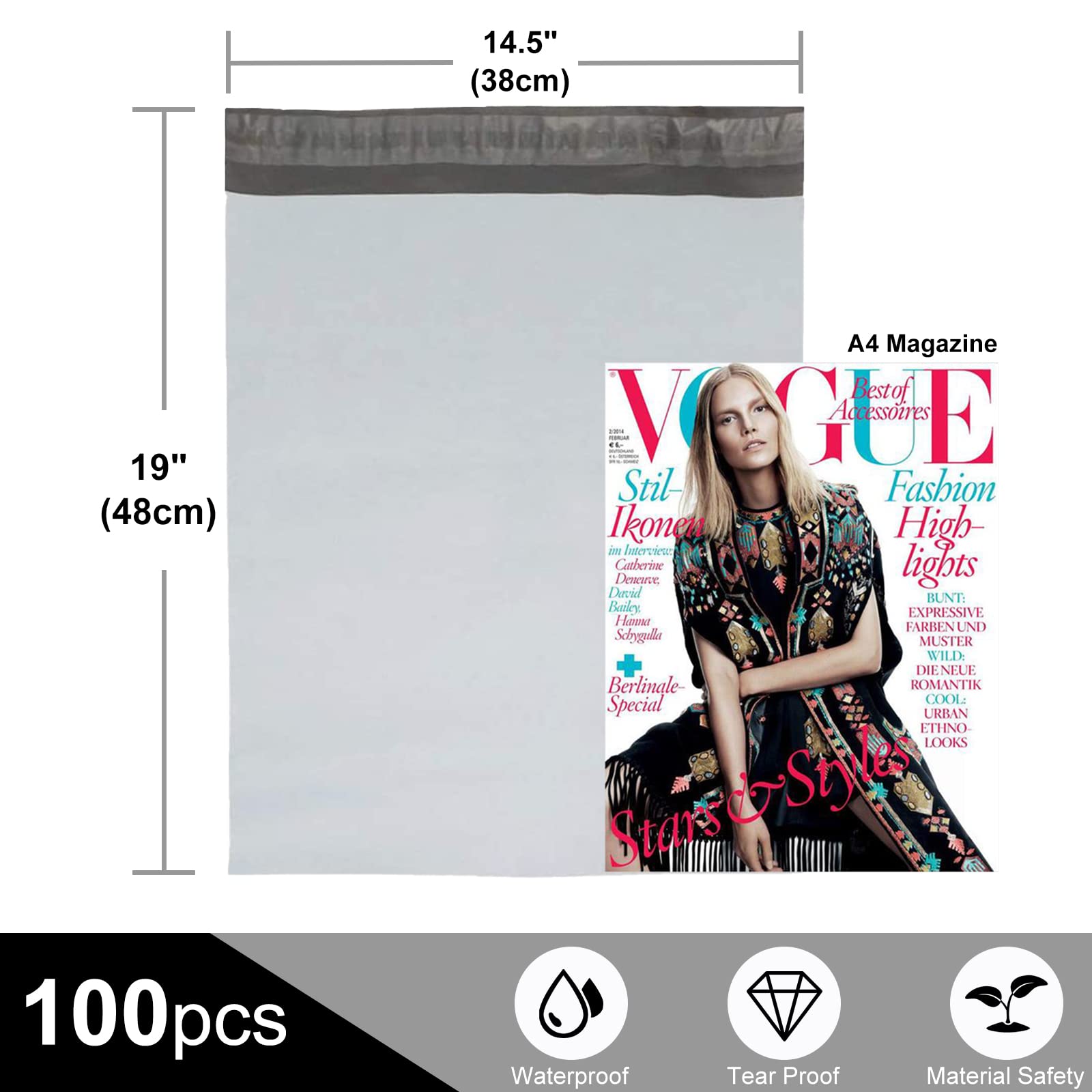 OausTect 14.5" x 19" Large White Poly Mailers,100 Pcs Shipping Envolopes with Strong Self-sealing Adhesive Waterproof and Tear-Proof
